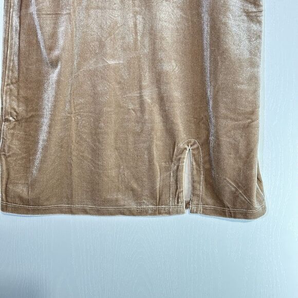 Y2k 90s Inspired Women Midi Dress Tan Velvet Front Slit Oak + Meadow *NWT Size M - Picture 4 of 11